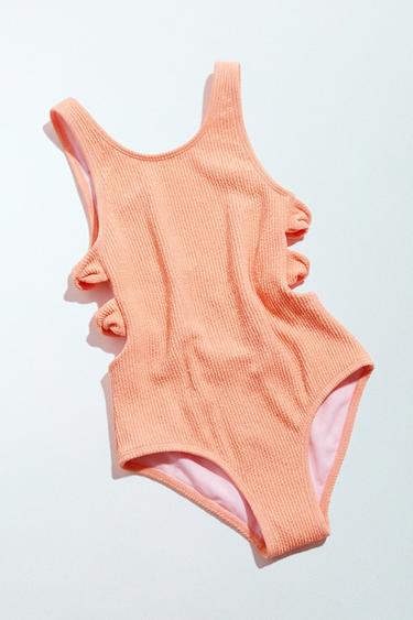 Zara AGES 6-14 / CUT-OUT BOW ONE-PIECE SWIMSUIT - Orange