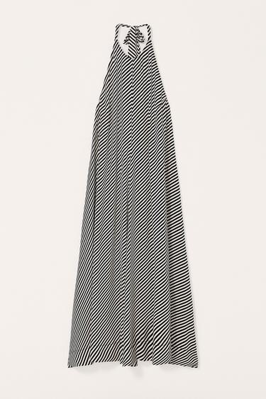 Zara LIMITED EDITION STRIPED HALTER DRESS - Ecru / Black
