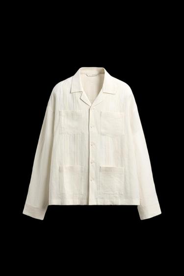 100% LINEN RELAXED FIT SHIRT WITH PLEATS - Oyster-white by Zara