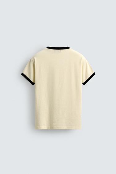 RIB T-SHIRT WITH CONTRAST HEART - Ecru by Zara - Image 7