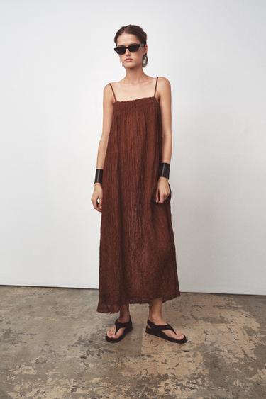 ROBE LONGUE AVEC RAMIE ZW COLLECTION - Marron de Zara - Image 1