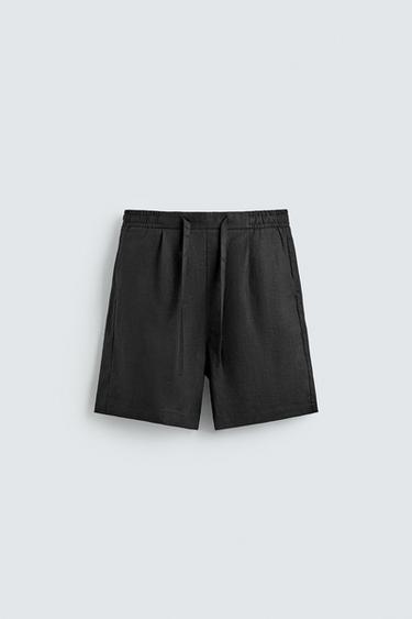 BERMUDA RELAXED FIT LINO - Negro de Zara