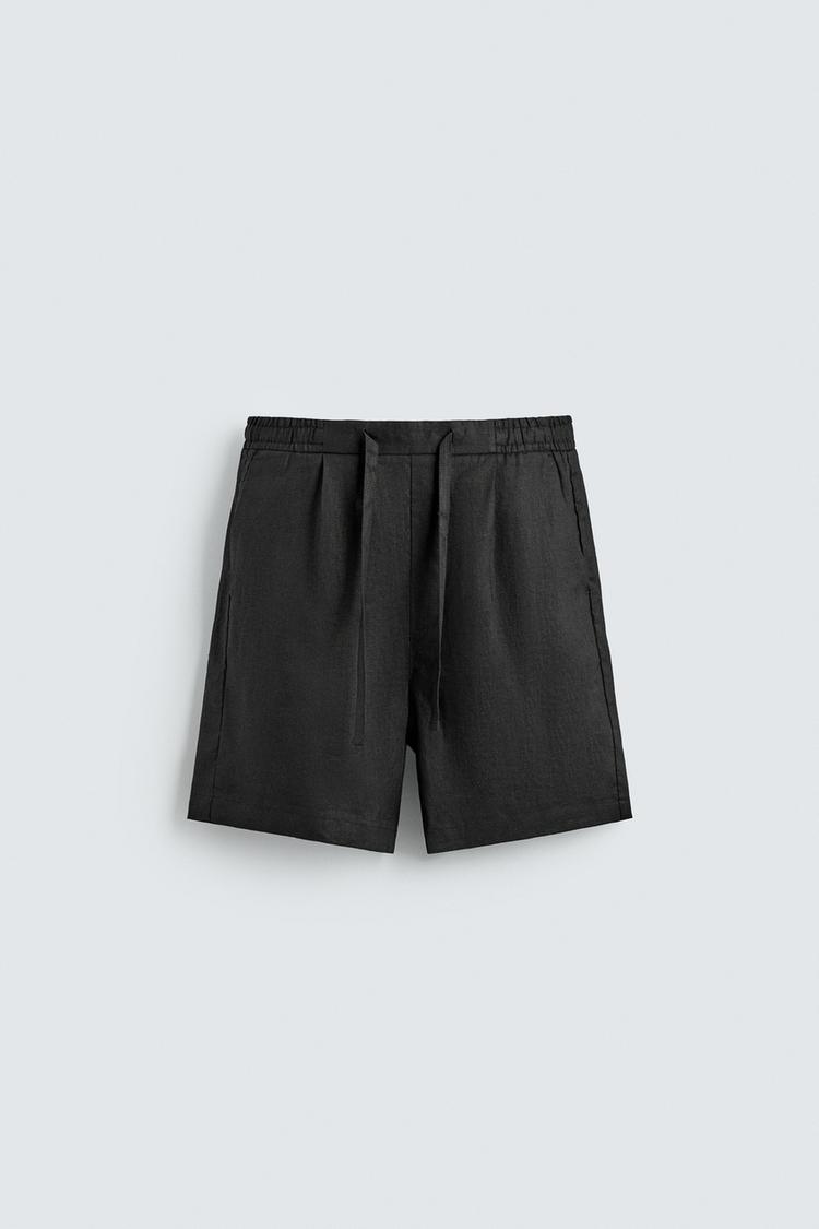 ZARA RELAXED FIT 100% LINEN BERMUDA SHORTS