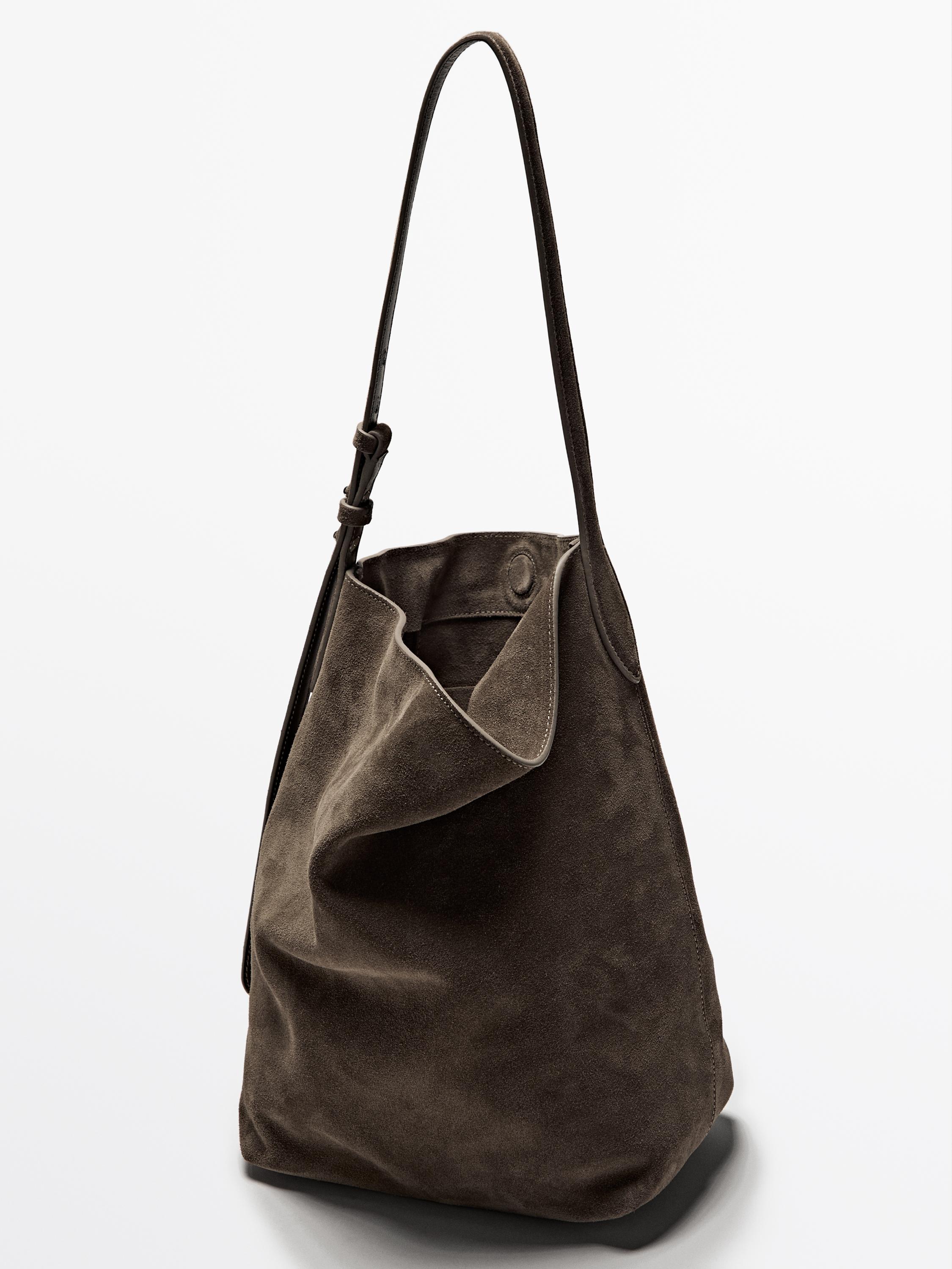 Split suede leather bucket bag