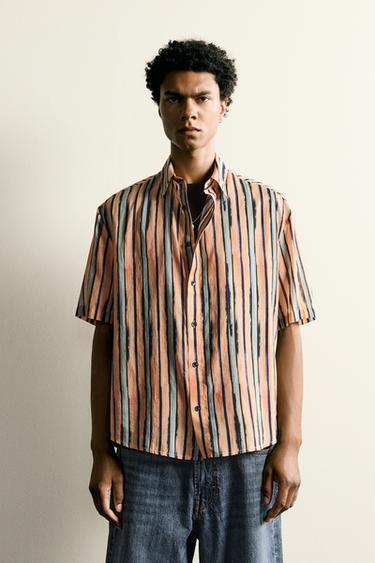 CAMISA RAYAS ALGODÓN - VISCOSA - Salmón de Zara