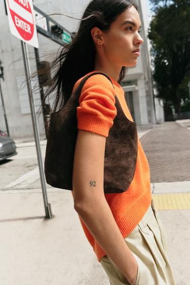 Zara 真皮迷你托特包 - 深棕色