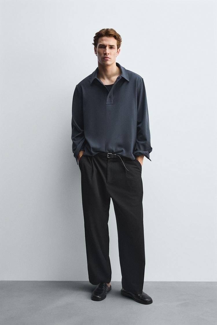 CAMISA POLO FLUIDA Plomo ZARA España - Main Image