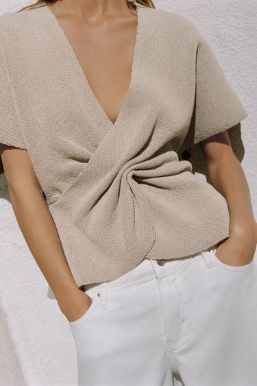 TOP EN MAILLE AVEC NŒUD - Beige clair de Zara - Image 4