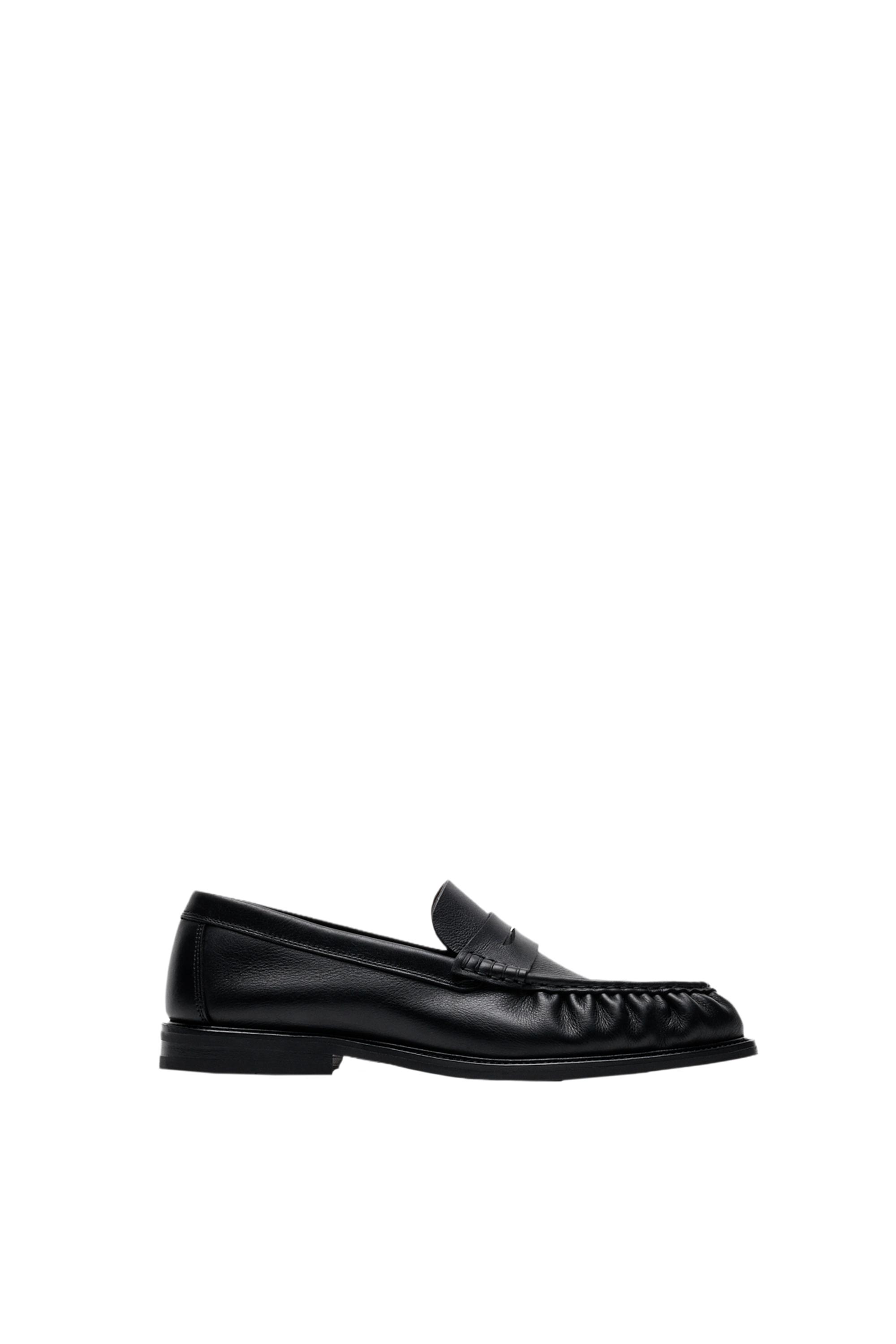 Shirred split suede leather loafer — Black