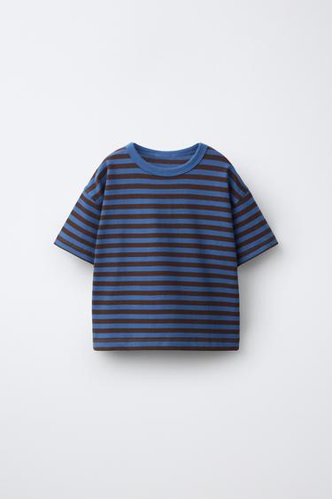 CAMISETA HEAVY WEIGHT RAYAS - Marrón-Azul de Zara - Imagen 0