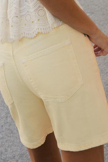 TRF MID-WAIST DENIM BERMUDA SHORTS - Yellow by Zara - Image 4