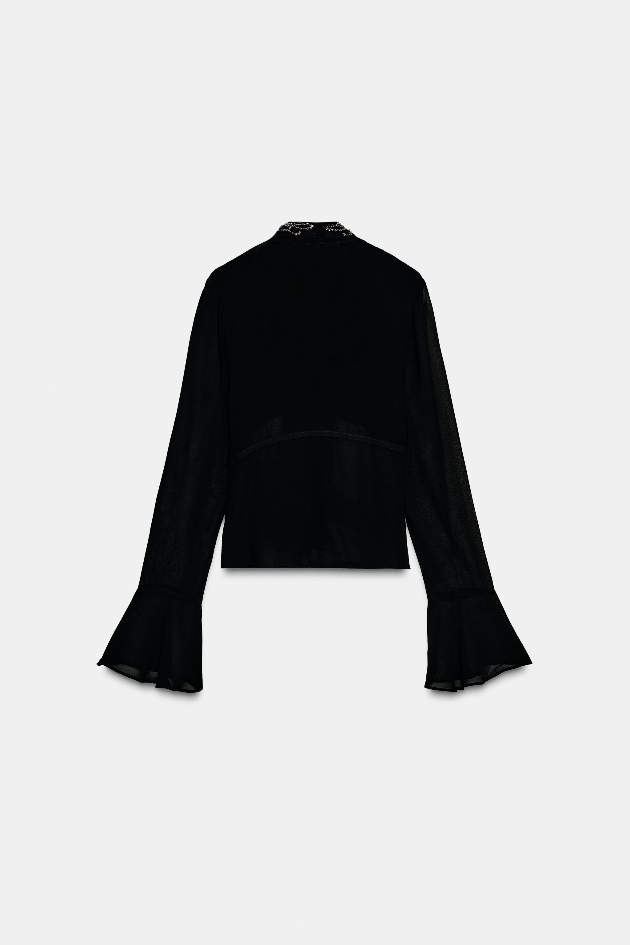 EMBROIDERED GEORGETTE FOULARD SHIRT - Black | ZARA South Africa