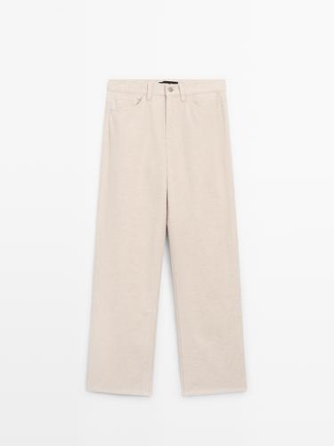 Zara High-waist straight-leg corduroy trousers - Ecru