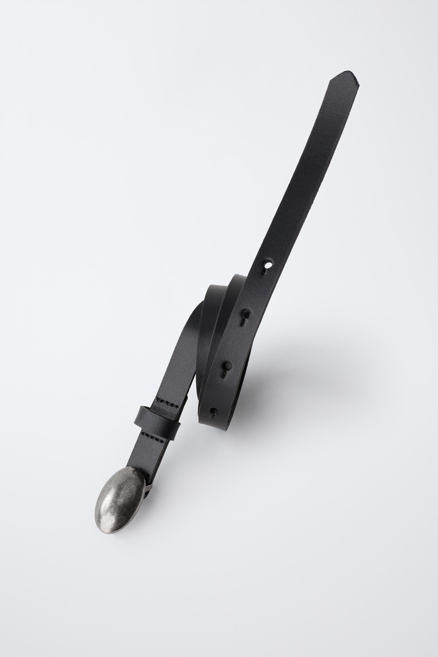 Детский ремень Zara 100% Leather Oval Buckle Belt, цвет: Чёрный — фото 3