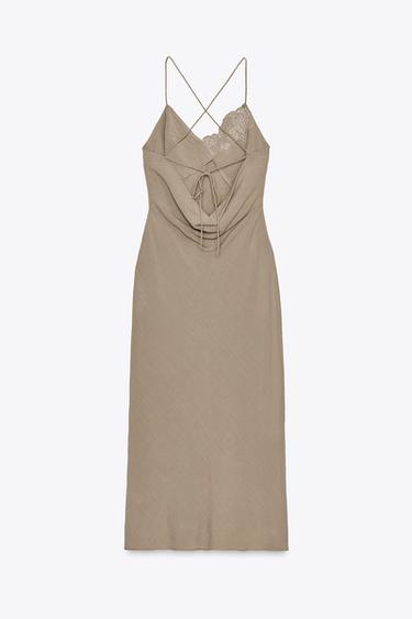 ROBE STYLE LINGERIE MIDI BRODÉE - Marron / Taupe de Zara - Image 3