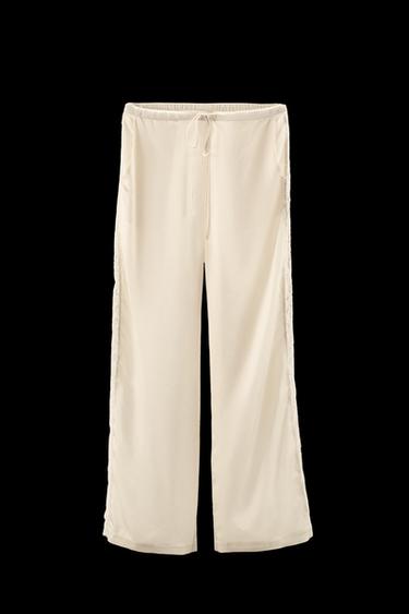 Zara SATIN EFFECT LACE PANTS - Oyster-white - Image 0