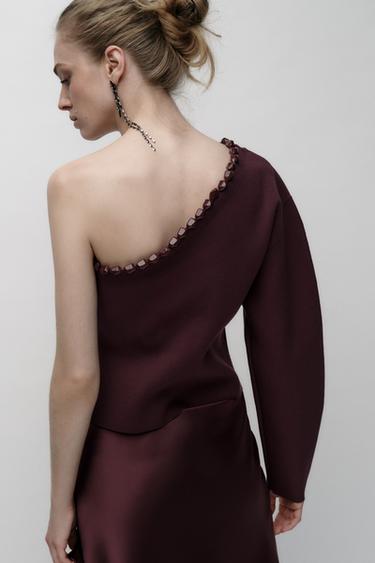 ASYMMETRIC BOBBLE KNIT SWEATER - Aubergine by Zara - Image 2