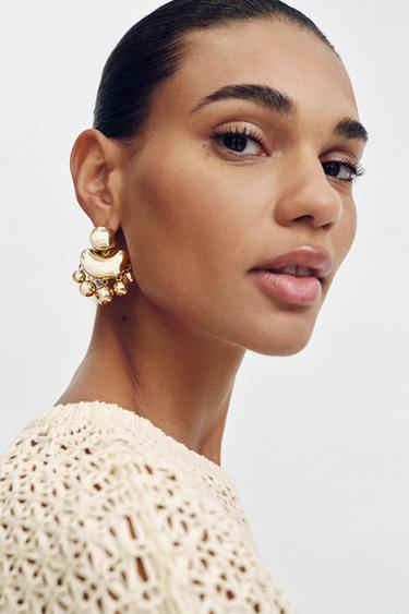 Zara METAL EARRINGS WITH EMBOSSED PIECES - Golden - Image 0