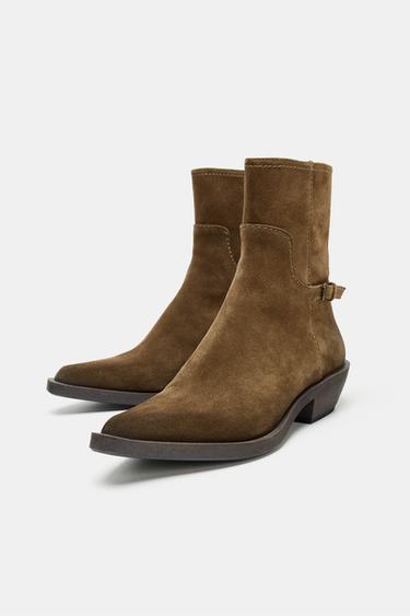 WORN-EFFECT LEATHER ANKLE BOOTS - Brown by Zara - Image 3