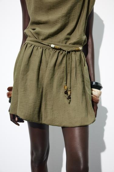 Zara PUFFED MINI SKIRT - Dark khaki