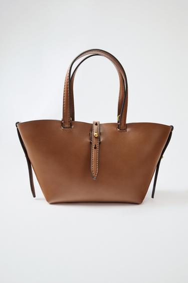 MINI BASKET TOTE BAG - Dark tan by Zara