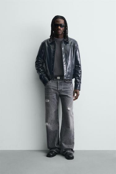 OVERSHIRT MET VINYLEFFECT - Donker marineblauw van Zara - Afbeelding 0