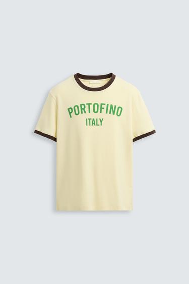 CAMISETA RIB CONTRASTE TEXTO - Amarillo pastel de Zara