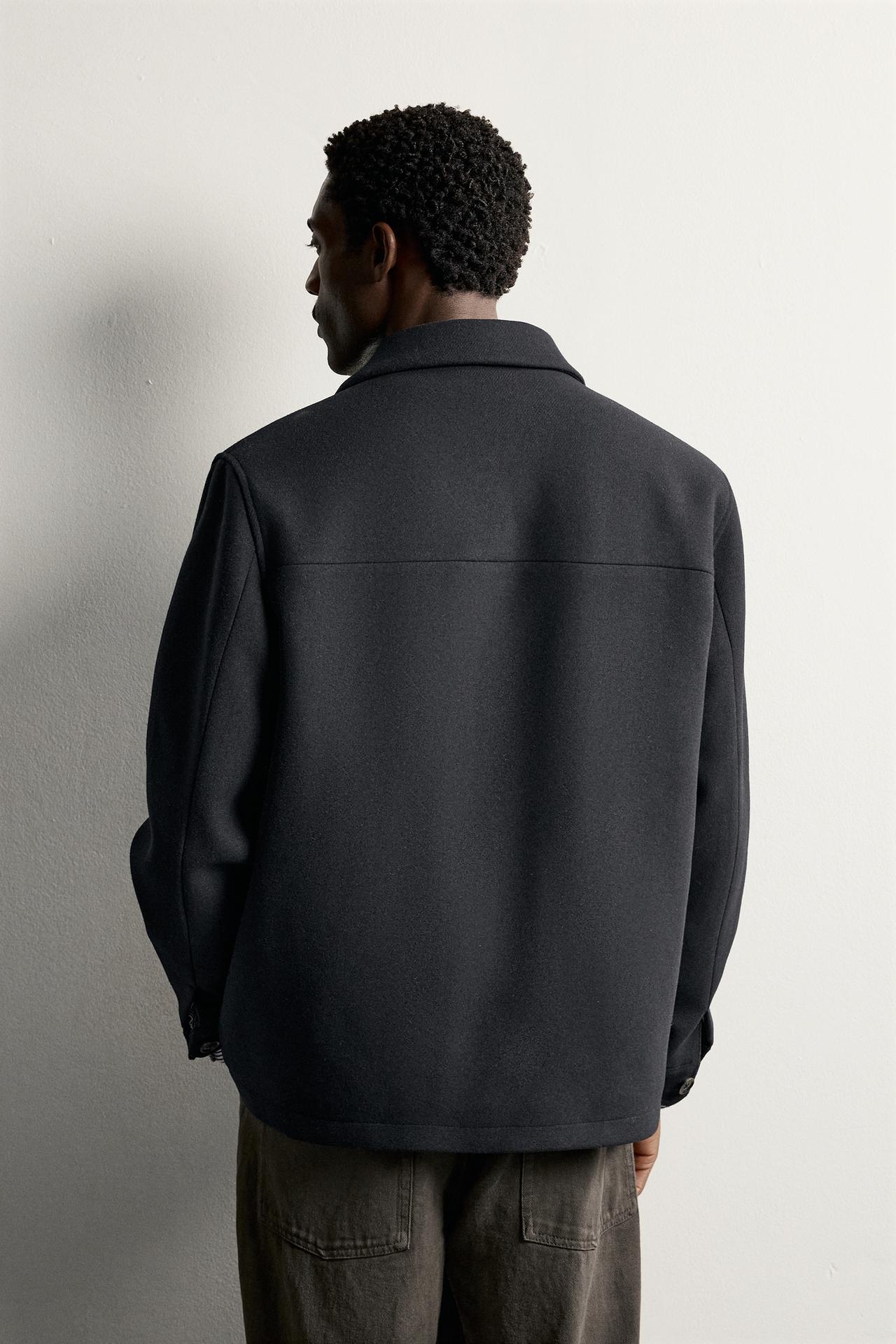 CONTRAST QUILTED OVERSHIRT — Navy blue