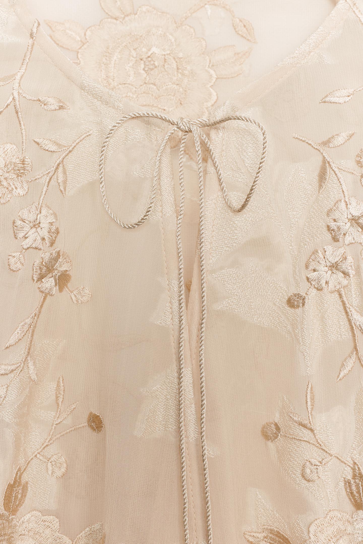 Женская блузка Zara ZW Collection Embroidered Fringe Blouse, цвет: Экрю / Бежевый — фото 10