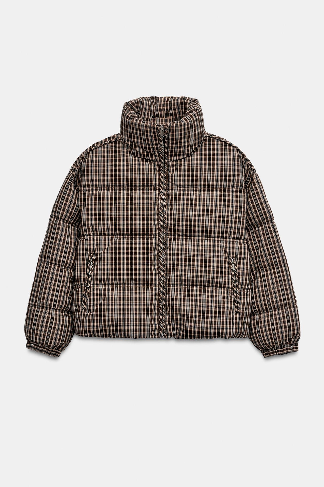 QUILTED CHECK ANORAK — Brown