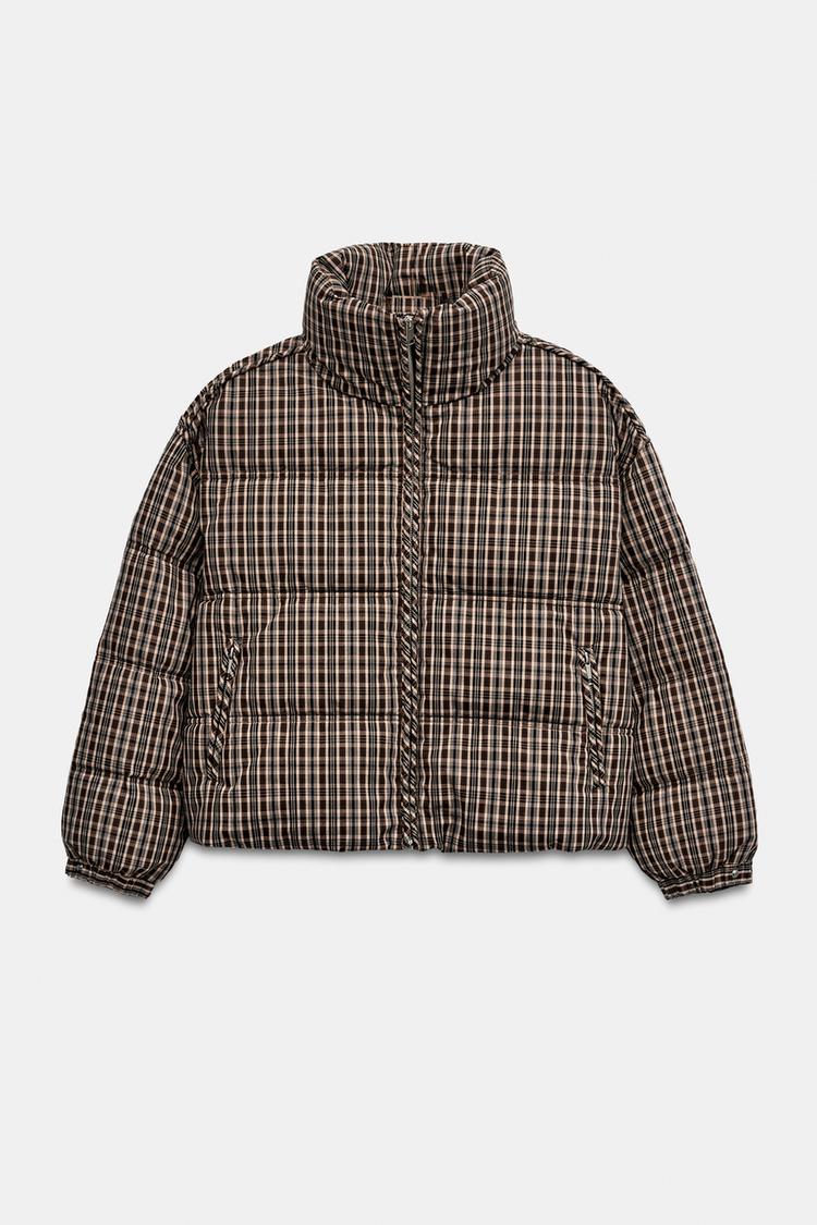 QUILTED CHECK ANORAK — Brown