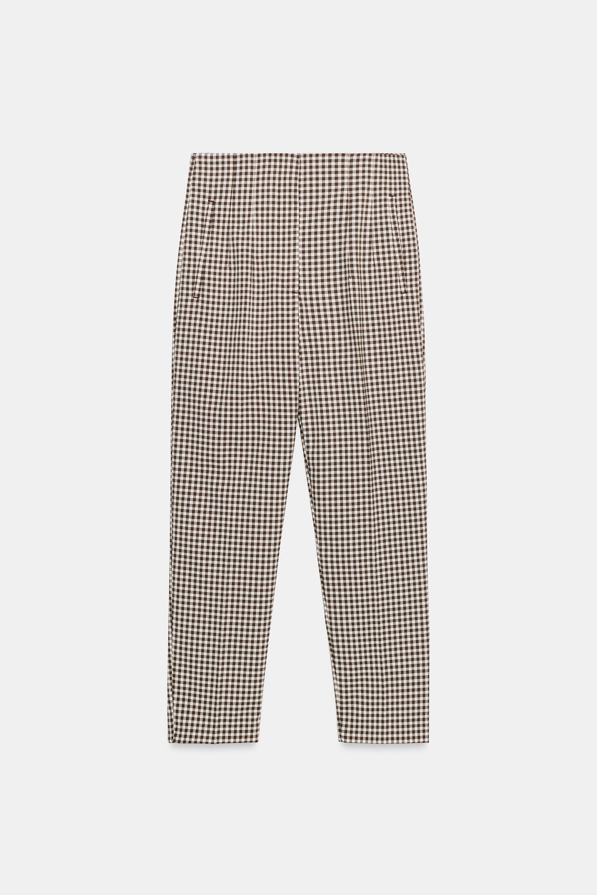 High-Waist Gingham Trousers