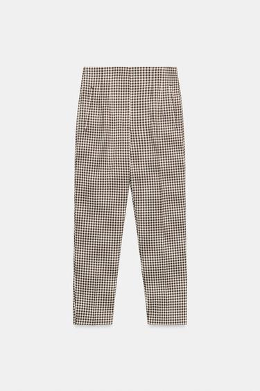 PANTALÓN CUADRO VICHY TIRO ALTO - marron/blanco de Zara - Imagen 0