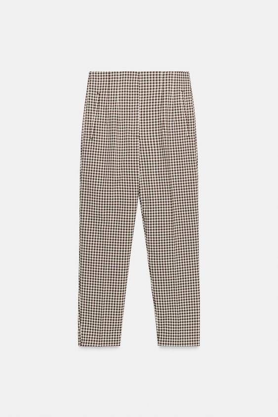 HIGH-WAIST GINGHAM TROUSERS - brown/white by Zara - Image 0