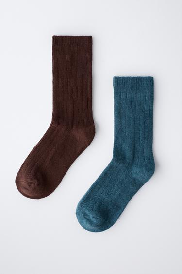 LOT DE DEUX CHAUSSETTES MONTANTES CANNELÉES - Bleu de Zara - Image 3