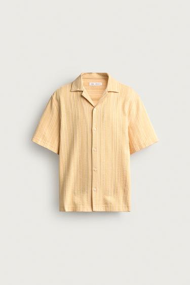 REGULAR FIT STRIPED JACQUARD SHIRT - Orange by Zara