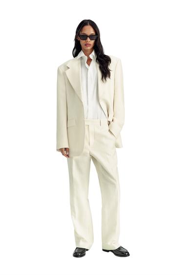 OVERSIZE HERRINGBONE LINEN WOOL SUIT BLAZER - Ecru by Zara