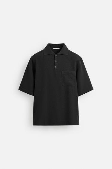 Zara CHECKERED TEXTURED POLO - Dark gray