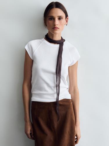 Camiseta manga corta ranglan algodón - Blanco roto de Zara