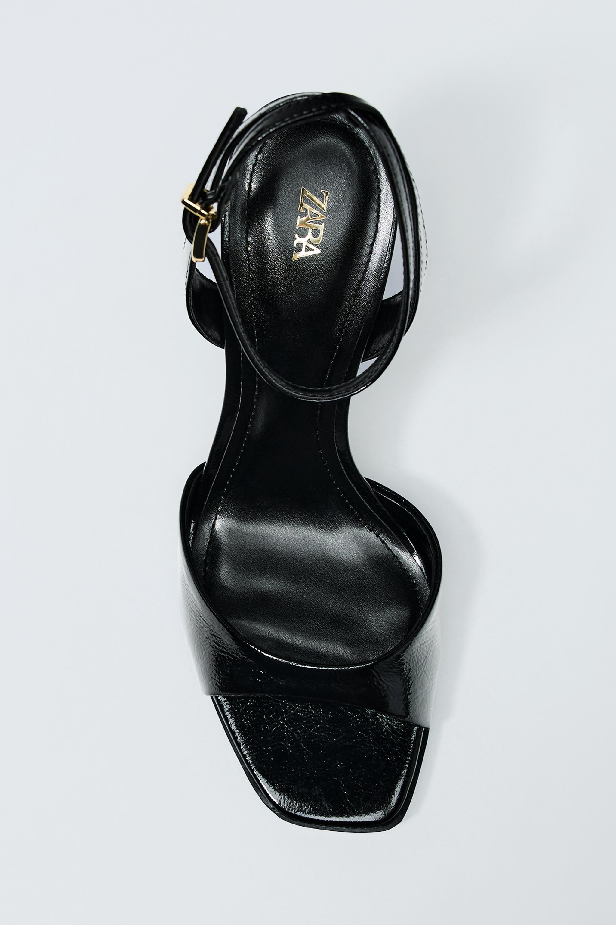 PATENT-FINISH HIGH-HEEL SANDALS