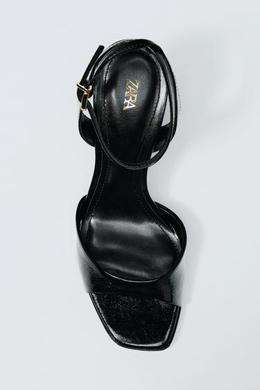 Zara PATENT EFFECT HEELED SANDALS - Black