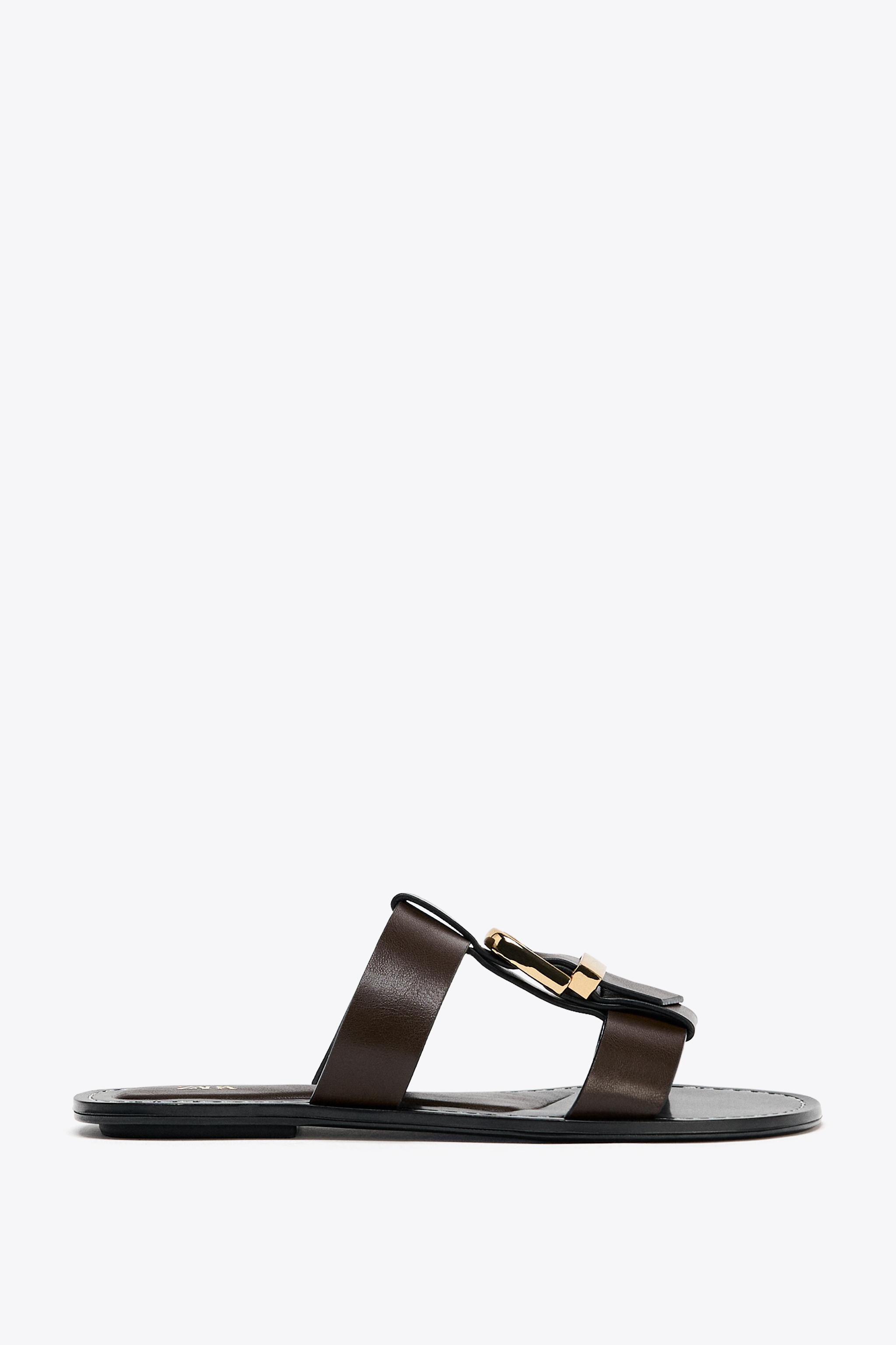 ★ZARA★ DOUBLE-STRAP FLAT SANDALS WITH BUCKLE DOUBLE STRAP BUCKLE FLAT SANDALS - Brown | ZARA United States