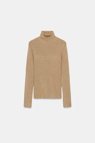 PULL AVEC LAINE À COL MONTANT - Camel clair de Zara - Image 4