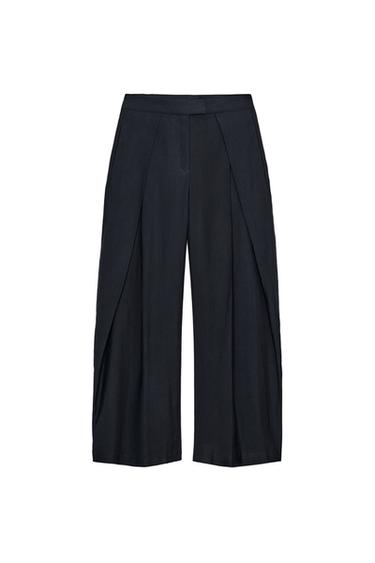 ZW COLLECTION WIDE-LEG PLEATED TROUSERS - Navy blue by Zara