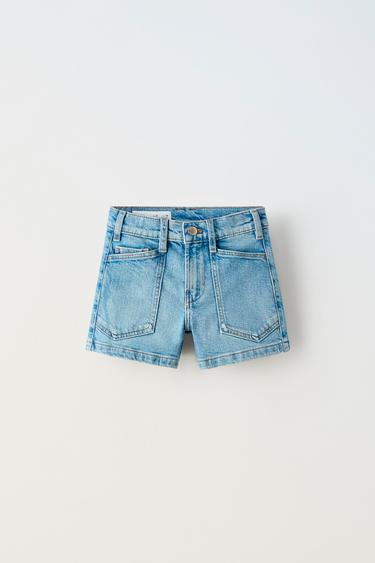 برمودا DENIM بخصر عال - أزرق الخاص بـ Zara