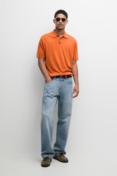 Zara 100% Cotton Knit Polo Shirt - Orange - Image 0