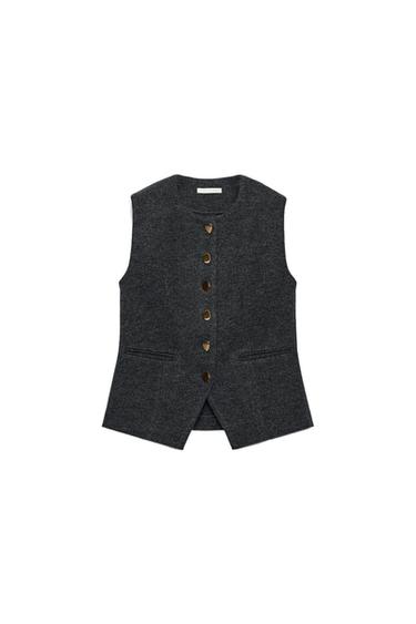 CHALECO BOTÓN DORADO - Gris medio de Zara
