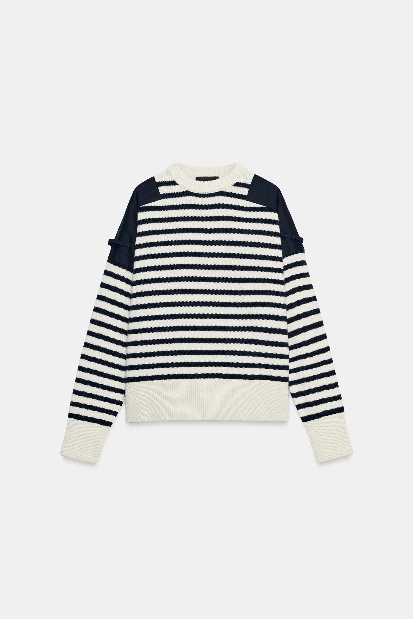 Женский свитер Zara Wool Sweater with Contrast Shoulders, цвет: Полосатый — фото 6