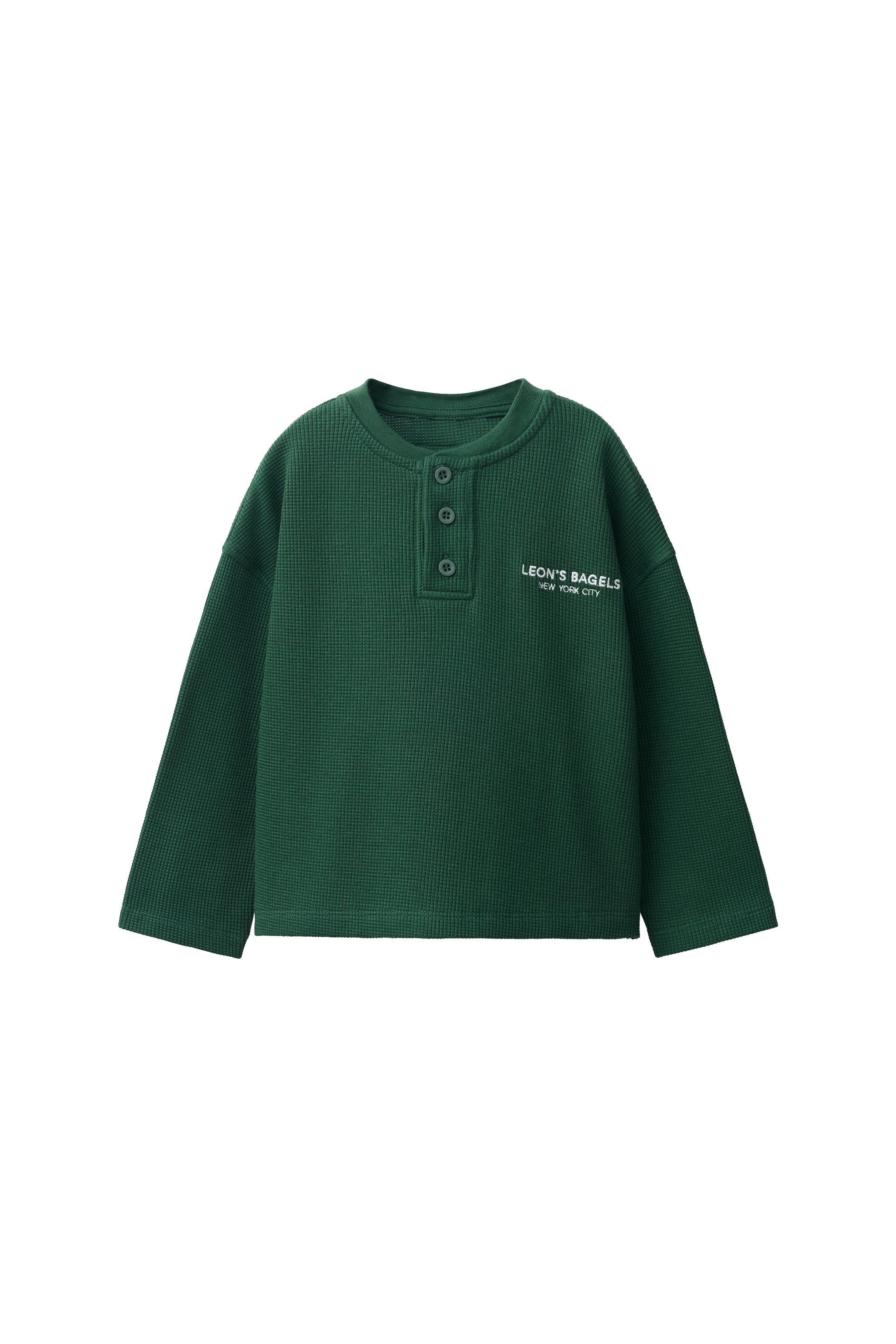 LEON'S BAGELS ® EMBROIDERED WAFFLE T-SHIRT - Green | ZARA United