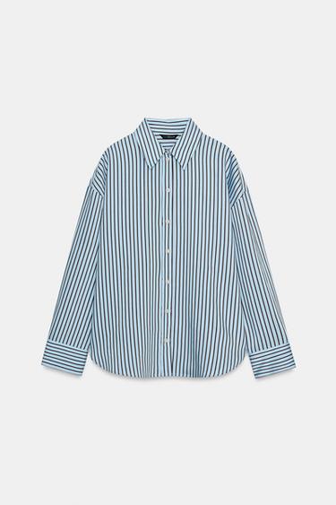 CAMISA RAYAS POPELÍN OVERSIZE - Azul / Blanco de Zara
